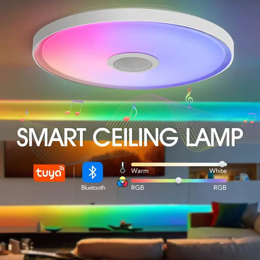 Smart RGB LED Ceiling Lamp – APP & Remote Control, Dimming, Music Sync with Speaker for Living Room & Bedroom - Rehmiar