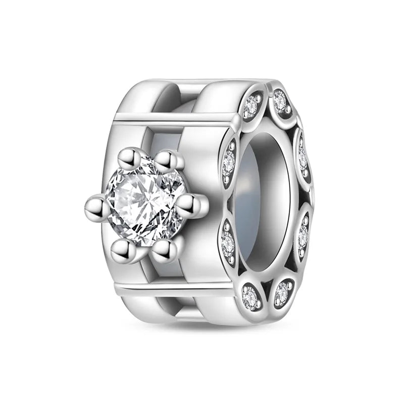 925 Sterling Silver Rainbow Zircon Beautifully Shaped Silicone Stopper Charms Beads - Rehmiar