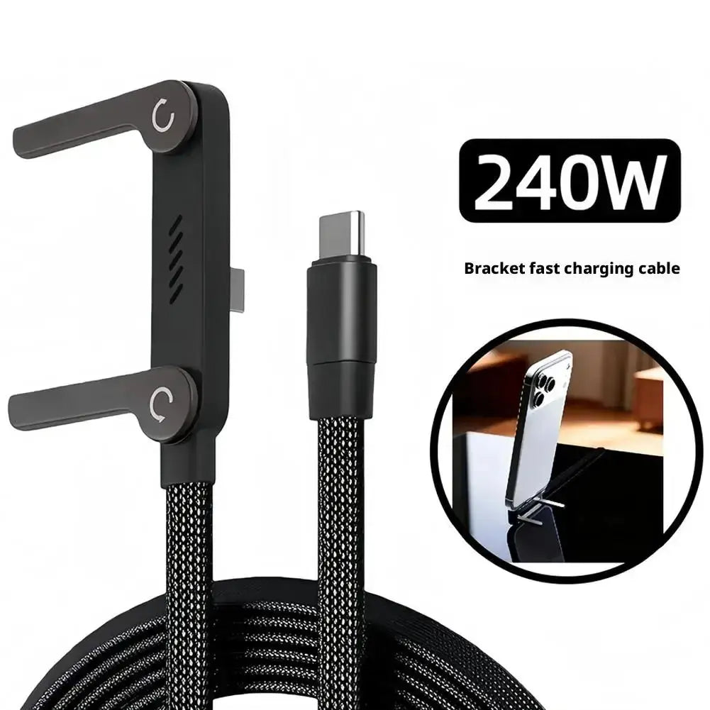 Super Fast Charging Braided Cable with Invisible Phone Stand – Type-C Built-in Holder for Gaming, Office & Travel Rehmiar