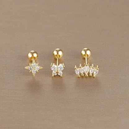 3PCS Stainless Steel Gold Colour Crown Stud Earring Set for Women 14K Gold Plated Crystal Zircon Unique Horse Eye Earring Jewellery