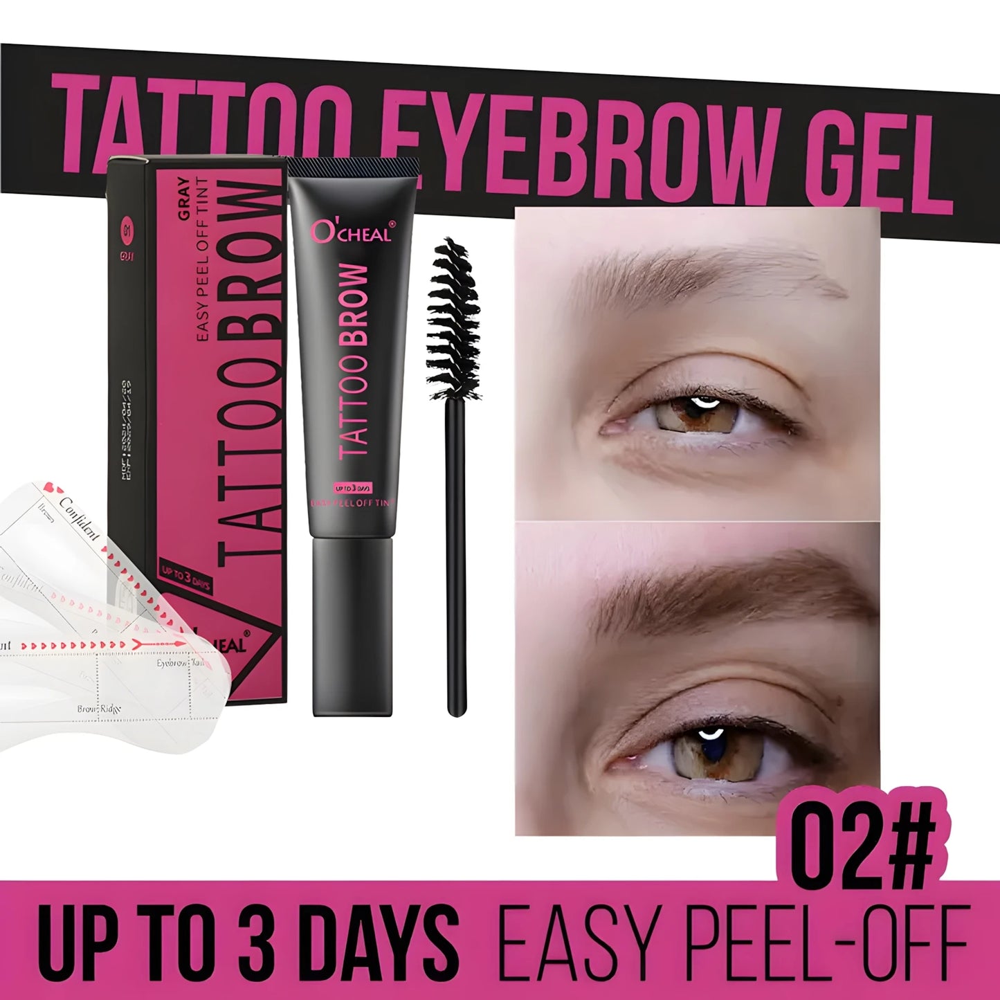 Waterproof Tattoo Brow Peel Off Tint with Stencils - Semi-Permanent Eyebrow Tint Lasts Up to 3 Days - Easy to Apply, Long-Lasting - Rehmiar