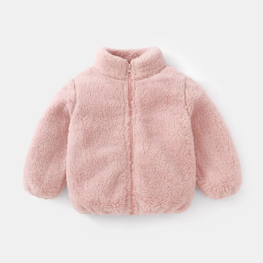 Solid Colour Children Plush Coat Autumn Winter Warm Baby Girl Boy Casual Jacket