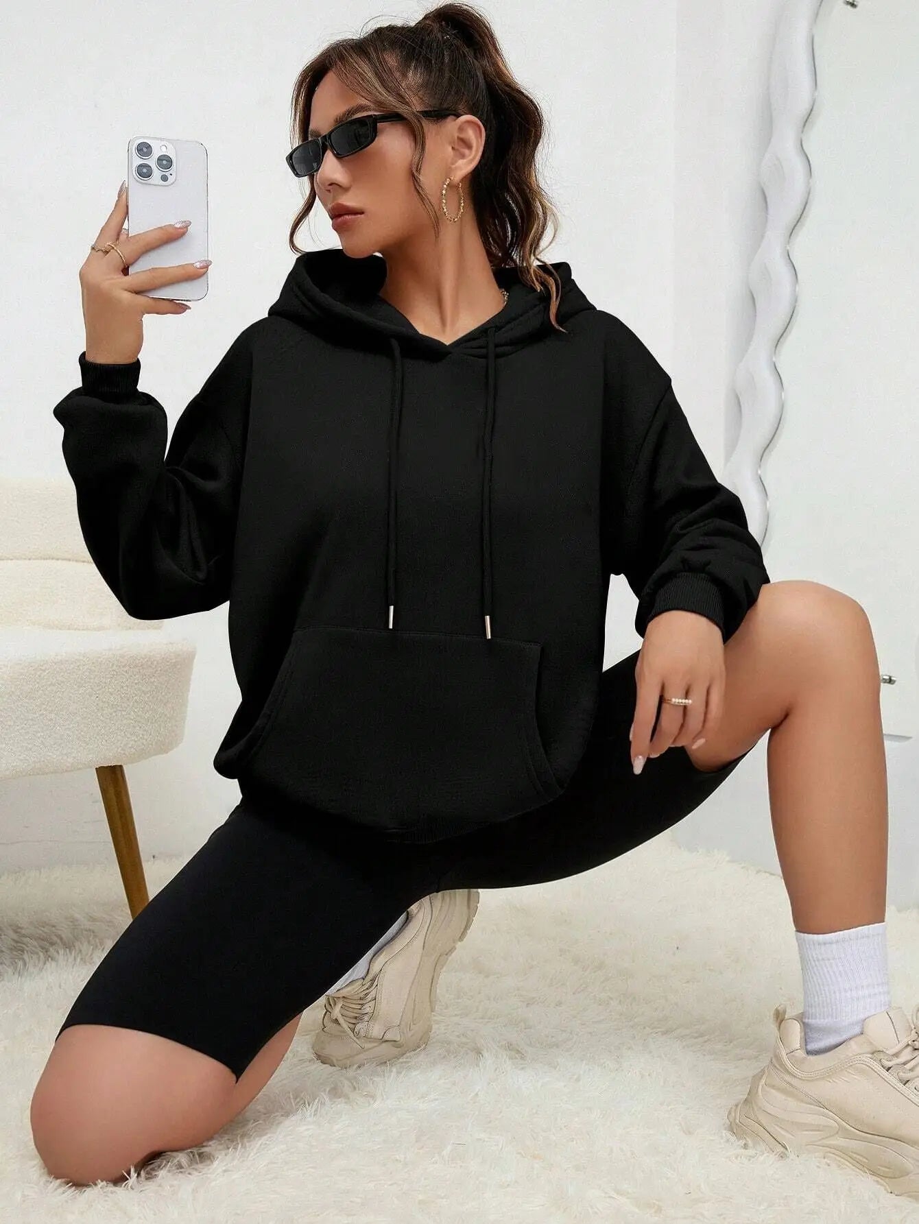 Solid Colour Hoodie for Female Casual Fleece Pocket Hoodies Multicolour Unisex Women Streetwear Autumn Clothing