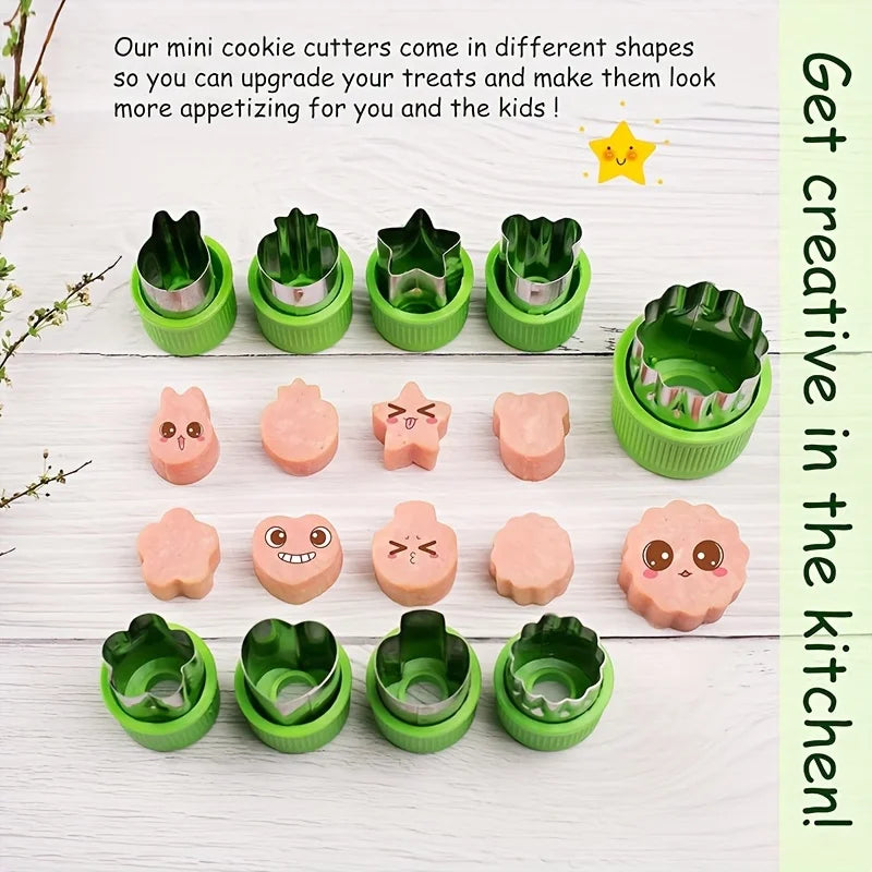 9-Piece Stainless Steel Cookie & Vegetable Cutting Set – Mini Fruit and Cookie Embossing Molds for Kids Baking