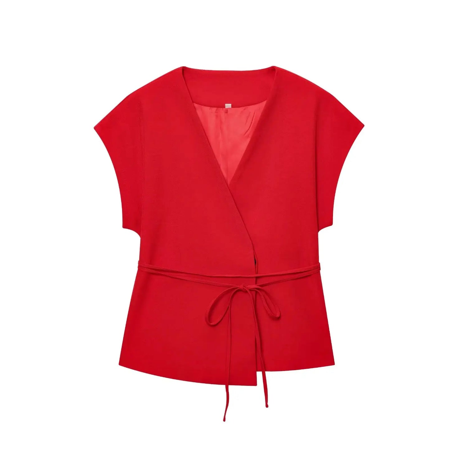 Women's Trouser Suits Sleeveless V-Neck Top with Belt Straight Pants Sets - Rehmiar