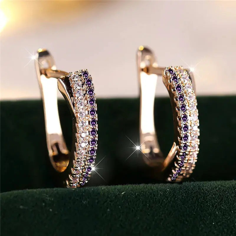 Red Zircon Clip On Earrings Gold Tone Wedding Party Jewellery for Women - Rehmiar