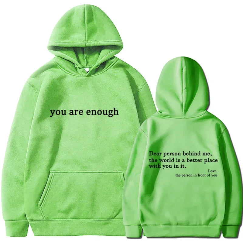 Trendy "You Are Enough" Hoodie – Unisex Retro Pullover, Street Hip Hop Top for Men & Women, Hot Selling