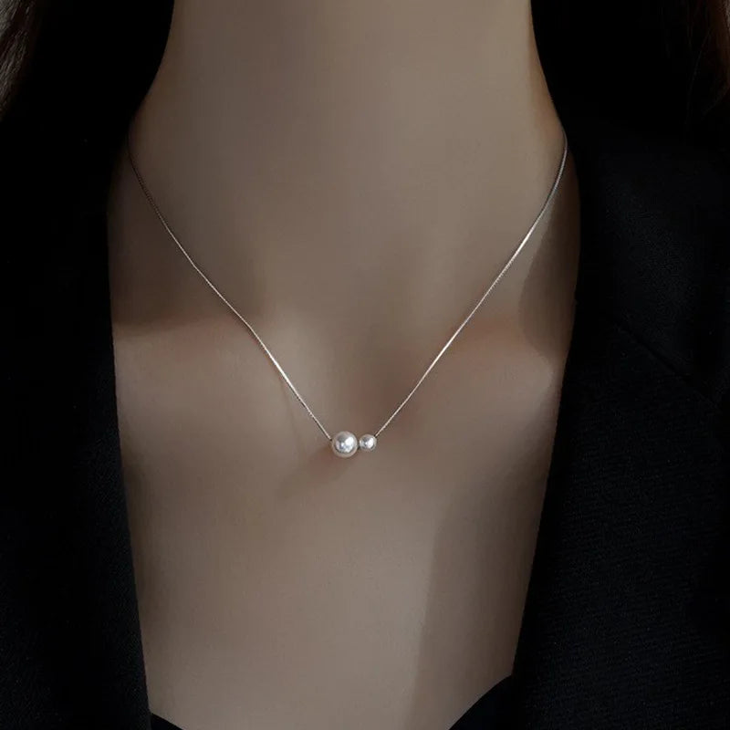 925 Sterling Silver Exquisite Luxury Two Pearl Necklace Pendant - Rehmiar