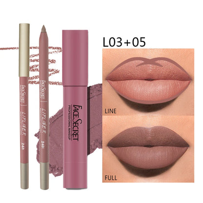 Matte Lipliner & Lipstick Set, Waterproof, Long Lasting Lip Makeup, Soft Matte Colours Women's Makeup