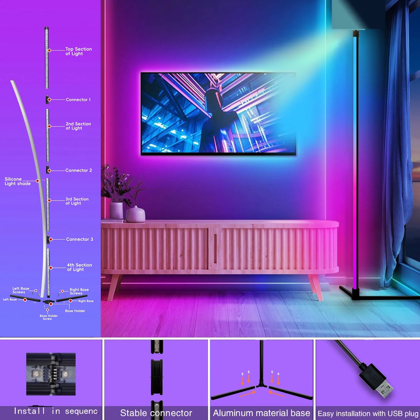 RGB Dream Colour Floor Lamp – Music Sync, 16 million Colour Changing Standing Mood Light for Bedroom & Living Room