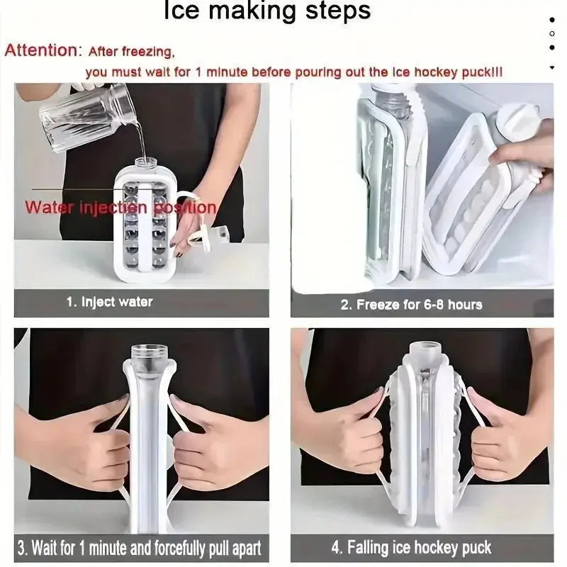 2-in-1 Foldable Ice Making Water Bottle – Transparent Silicone Ice Cube Mold Pitcher & Ice Tray - Rehmiar