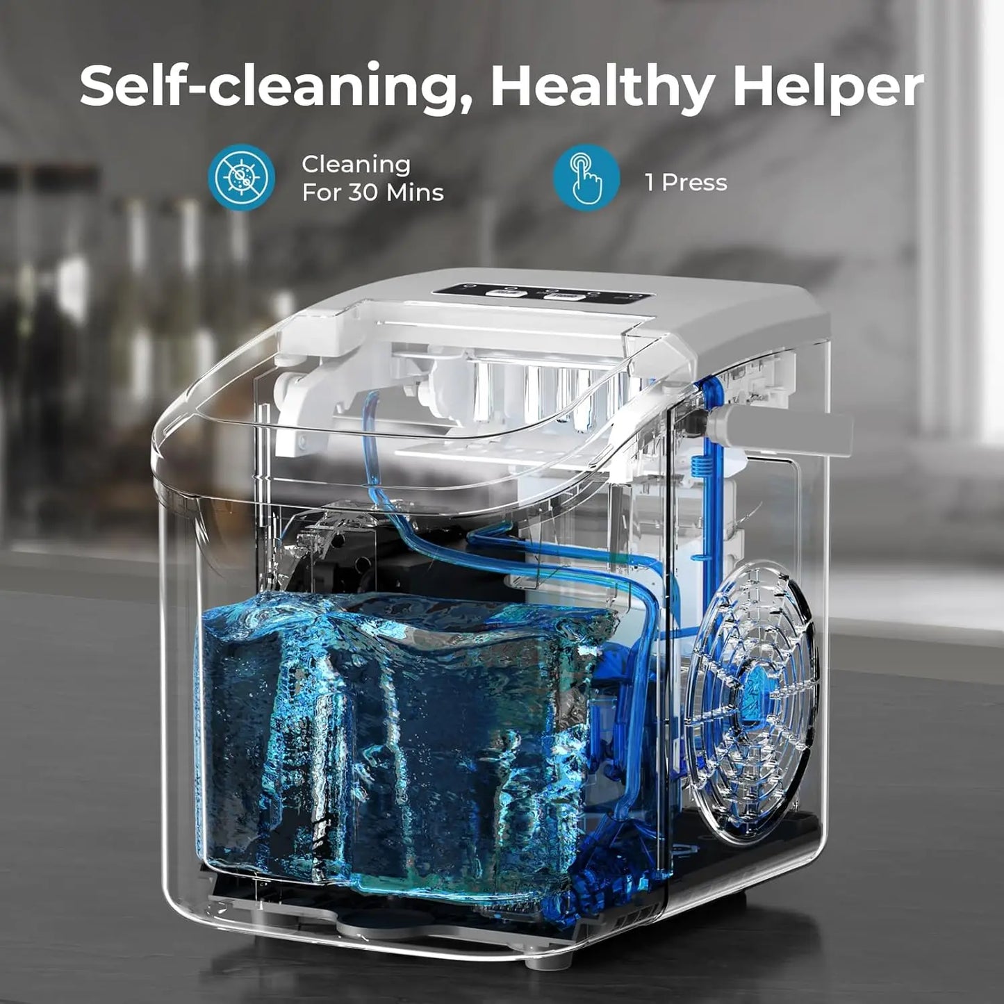 Portable Mini Ice Maker – 26Lbs/Day, 6-Minute Bullet Ice, Energy-Saving