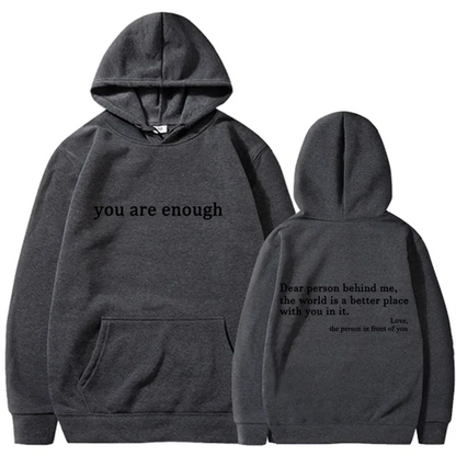 Trendy "You Are Enough" Hoodie – Unisex Retro Pullover, Street Hip Hop Top for Men & Women, Hot Selling