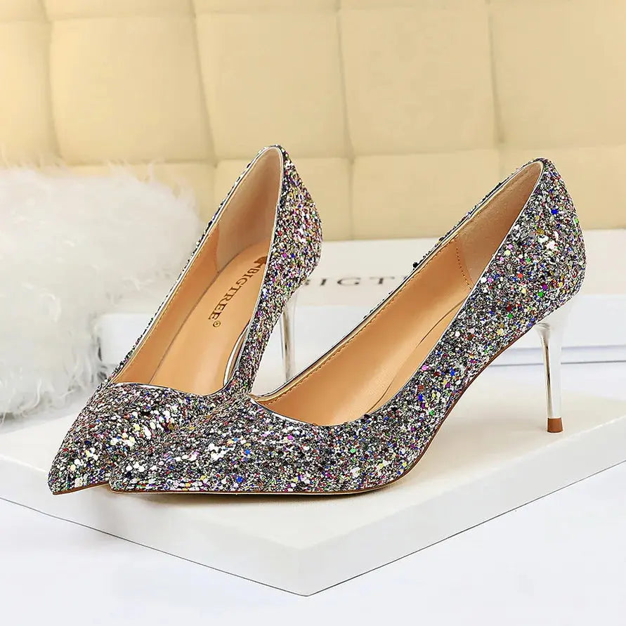 Sparkly Wedding High Heel Pumps for Women – Glitter Bridal Party Shoes (7cm & 9.5cm) - Rehmiar