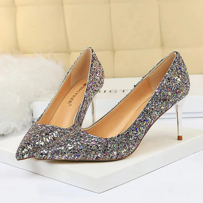 Sparkly Wedding High Heel Pumps for Women – Glitter Bridal Party Shoes (7cm & 9.5cm) - Rehmiar
