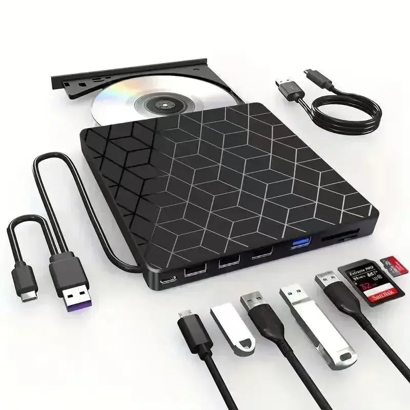 7-in-1 External DVD Drive USB 3.0 Type-C CD DVD Burner Writer Reader for Laptop PC - Rehmiar