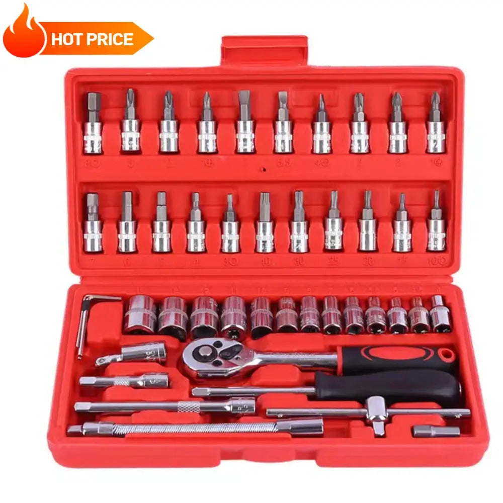 46-Piece Socket Wrench & Screwdriver Set – DIY Repair Tool Kit for Car, Auto & Household Hardware Toolbox - Rehmiar