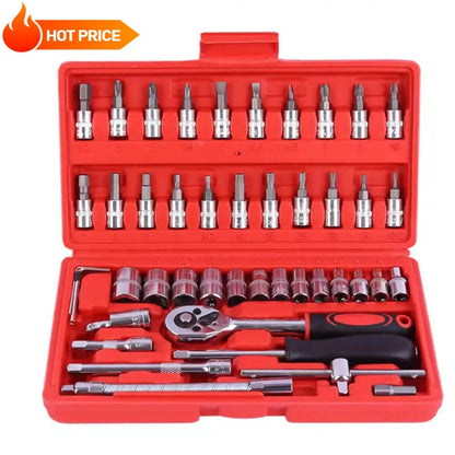 46-Piece Socket Wrench & Screwdriver Set – DIY Repair Tool Kit for Car, Auto & Household Hardware Toolbox - Rehmiar