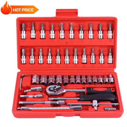 46-Piece Socket Wrench & Screwdriver Set – DIY Repair Tool Kit for Car, Auto & Household Hardware Toolbox - Rehmiar