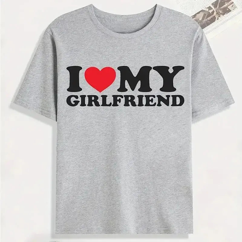 "I Love My Girlfriend" Print T-Shirt for Men – Casual Loose Short Sleeve Tee for Summer Jogging & Sport - Rehmiar