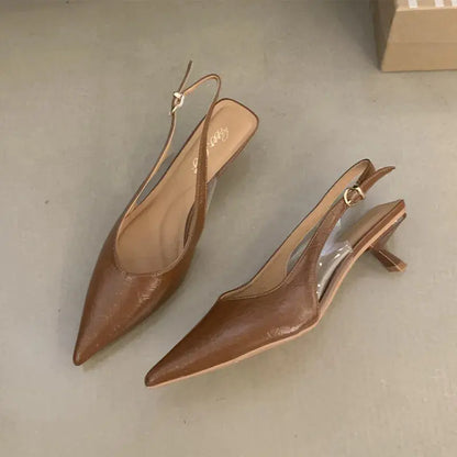 Bailamos Elegant Pointed Toe Slingback Sandals for Women – Low Heel Summer Dress & Office Shoes - Rehmiar