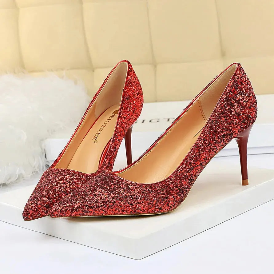 Sparkly Wedding High Heel Pumps for Women – Glitter Bridal Party Shoes (7cm & 9.5cm) - Rehmiar
