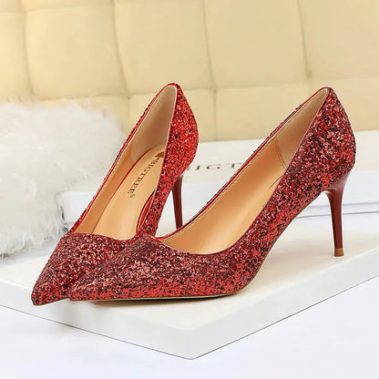 Sparkly Wedding High Heel Pumps for Women – Glitter Bridal Party Shoes (7cm & 9.5cm) - Rehmiar