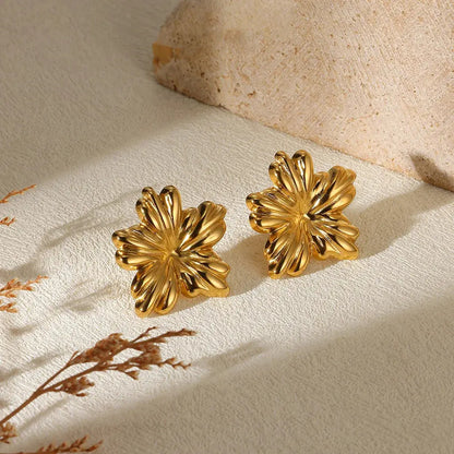 Geometric Flower Stainless Steel Earrings Women Sweet Sunflower Star Gold Colour Ear Jewellery