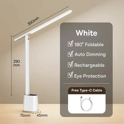 Baseus 180° Foldable LED Desk Lamp – Rechargeable, Auto Dimming, Eye Protection for Study & Reading - Rehmiar