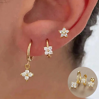 3PCS Stainless Steel Gold Colour Crown Stud Earring Set for Women 14K Gold Plated Crystal Zircon Unique Horse Eye Earring Jewellery