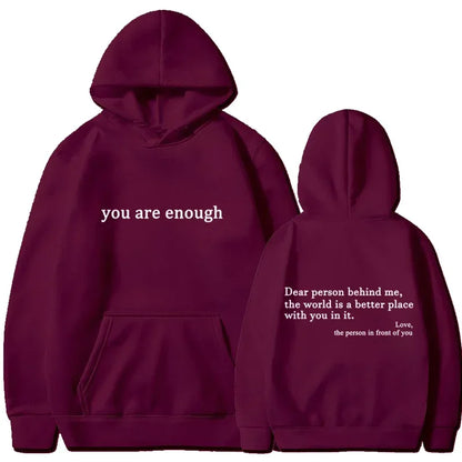 Trendy "You Are Enough" Hoodie – Unisex Retro Pullover, Street Hip Hop Top for Men & Women, Hot Selling