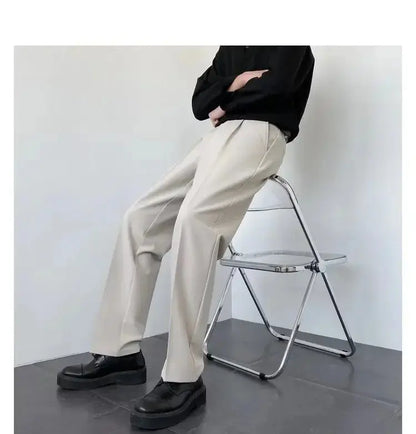 Men's Straight Pants – Korean Loose Fit Casual Draped Baggy Wide Leg Trousers, White Streetwear