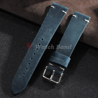 Vintage Oil Wax Watch Band Handmade Stitching Cowhide Strap for Omega Seiko Smartwatch Wristband 18mm 20mm 21mm 22mm 24mm - Rehmiar