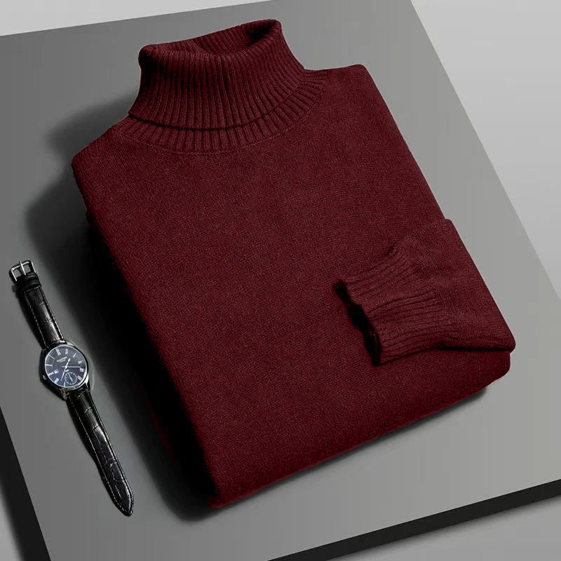 Autumn Mens High Quality Knitted Turtleneck Slim Fit Sweater - Rehmiar