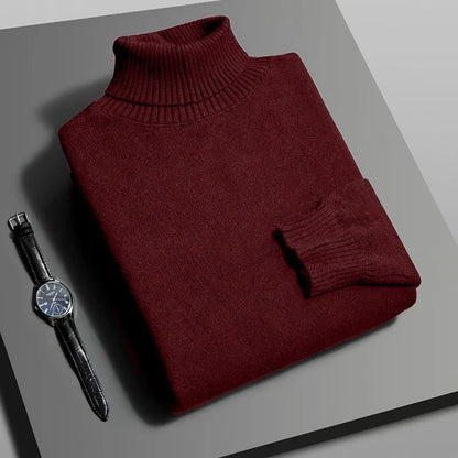 Autumn Mens High Quality Knitted Turtleneck Slim Fit Sweater - Rehmiar