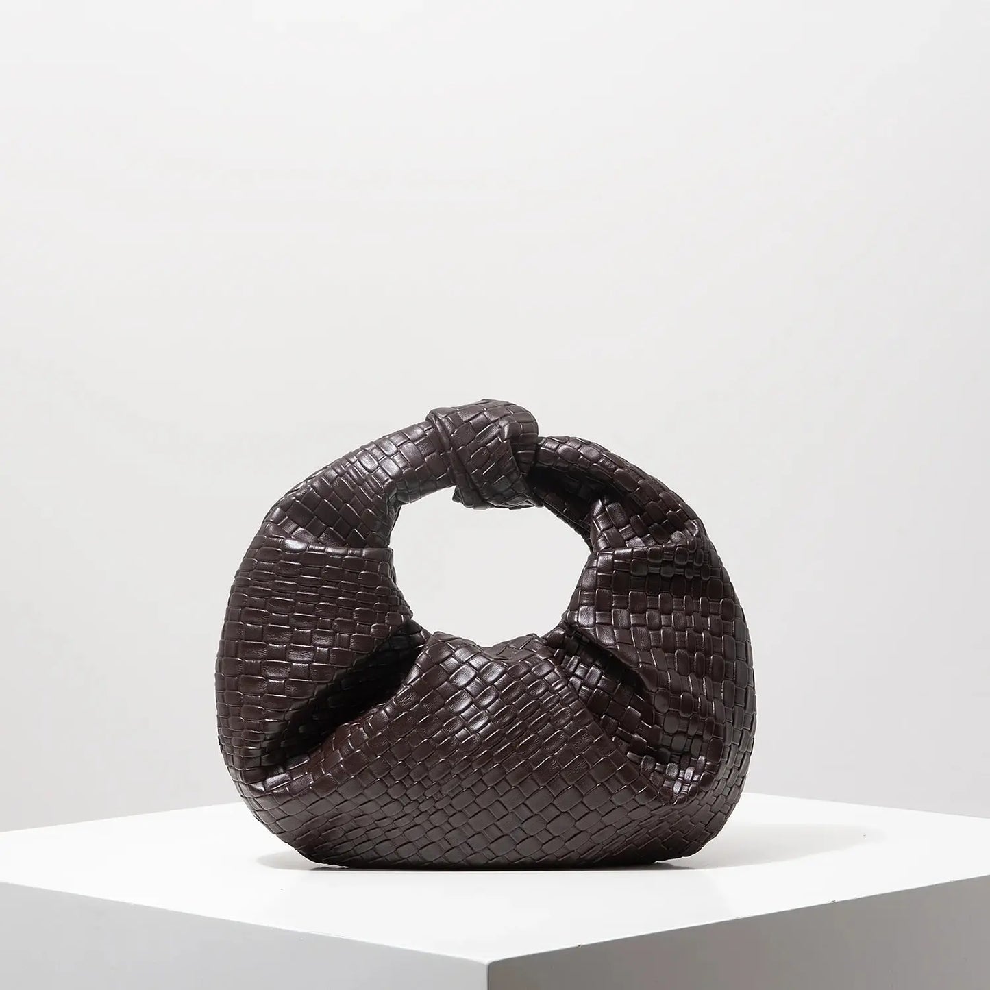 Vintage Faux Leather Woven Handbag – Knotted Crescent Pleated Cloud Evening Bag for Women - Rehmiar