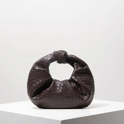 Vintage Faux Leather Woven Handbag – Knotted Crescent Pleated Cloud Evening Bag for Women - Rehmiar