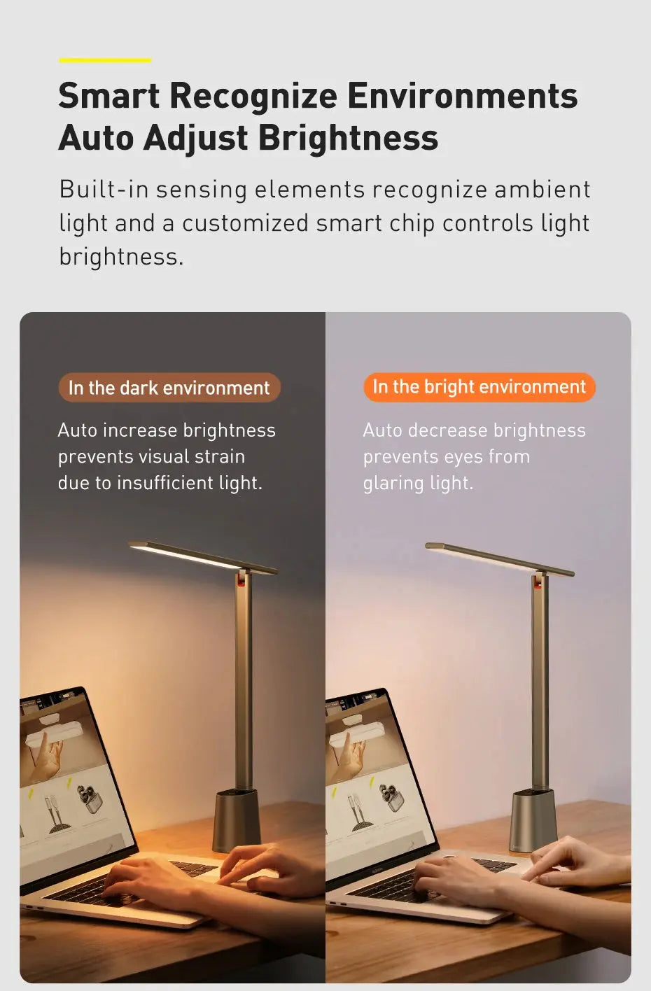 Baseus 180° Foldable LED Desk Lamp – Rechargeable, Auto Dimming, Eye Protection for Study & Reading - Rehmiar