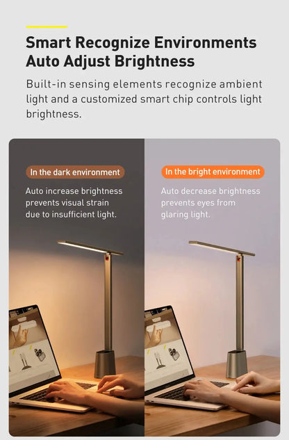 Baseus 180° Foldable LED Desk Lamp – Rechargeable, Auto Dimming, Eye Protection for Study & Reading - Rehmiar
