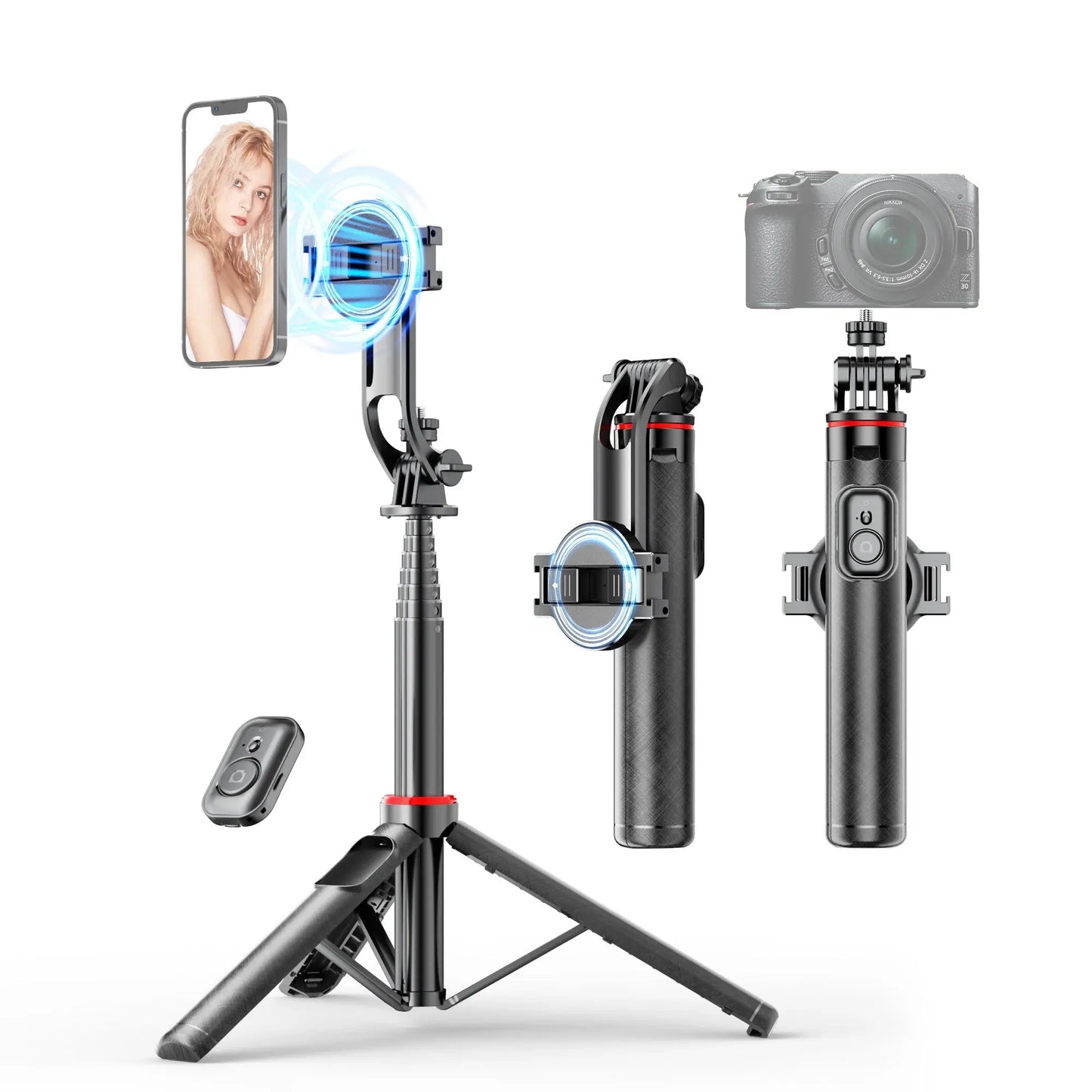 C20 Magnetic Selfie Stick Tripod – MagSafe Travel Stand for iPhone 12–16 Pro Max & Android - Rehmiar