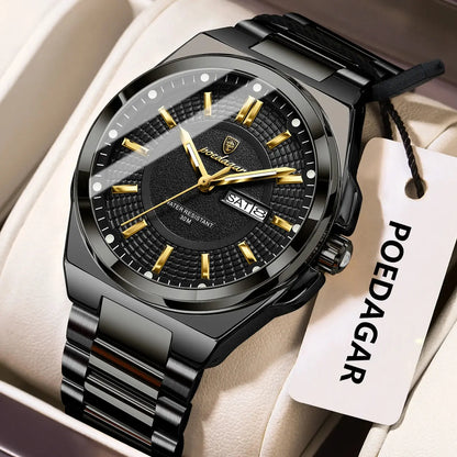 POEDAGAR Men’s Luxury Quartz Watch – Waterproof Stainless Steel with Day & Date - Rehmiar