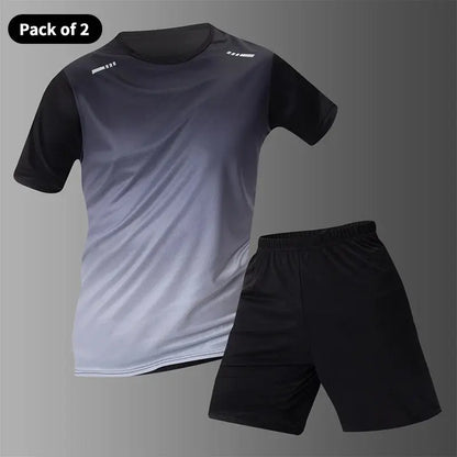 Men's Seasonal Sports Short Sleeve Top & Running Shorts Set – Gradient Quick Drying Multi-Colour Casual Set - Rehmiar