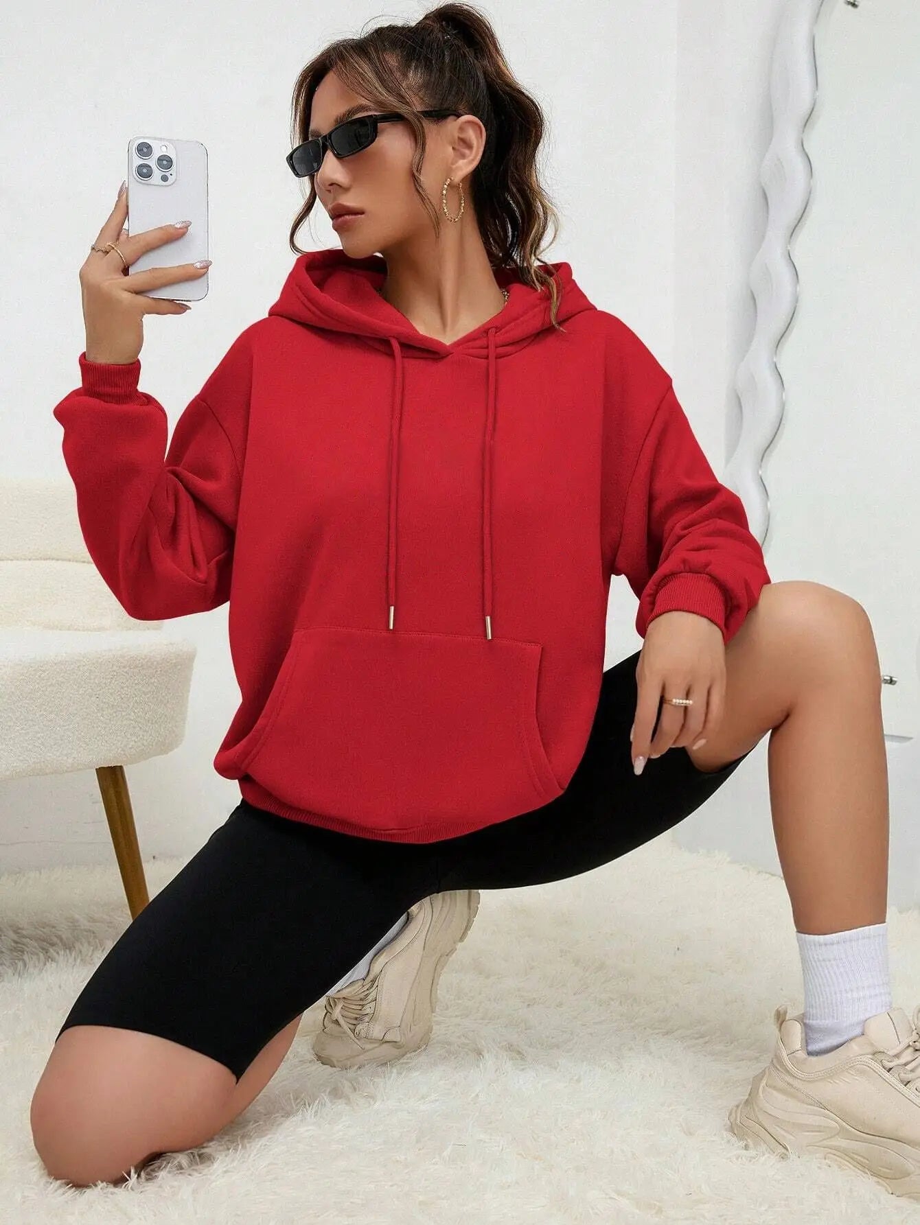 Solid Colour Hoodie for Female Casual Fleece Pocket Hoodies Multicolour Unisex Women Streetwear Autumn Clothing