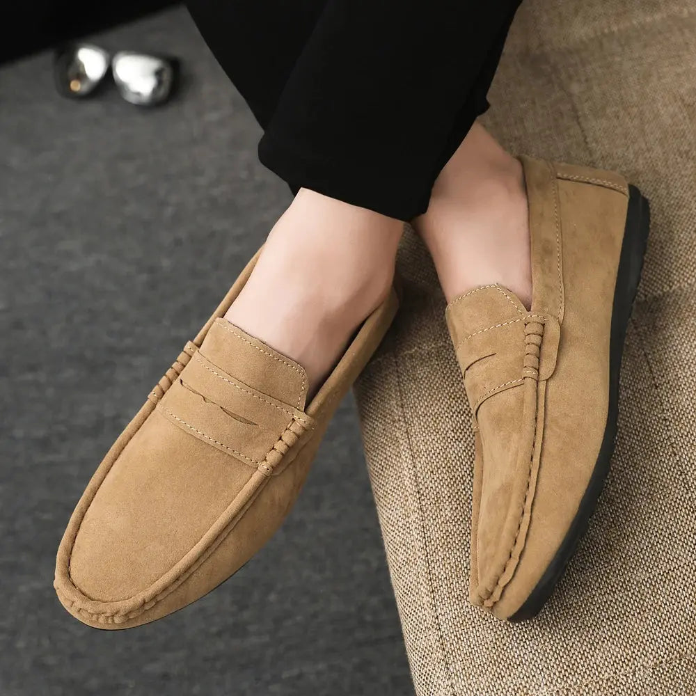 Men’s Leather Driving Loafers – Comfortable Casual Work Shoes (Black, Grey, Khaki) - Rehmiar