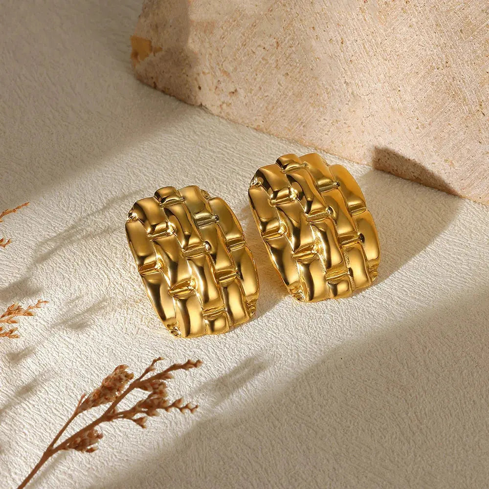 Geometric Flower Stainless Steel Earrings Women Sweet Sunflower Star Gold Colour Ear Jewellery