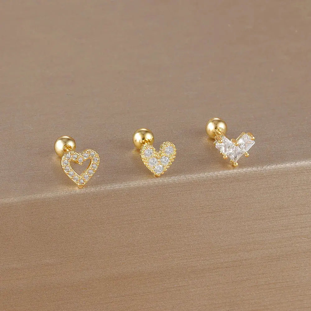 3PCS Stainless Steel Gold Colour Crown Stud Earring Set for Women 14K Gold Plated Crystal Zircon Unique Horse Eye Earring Jewellery