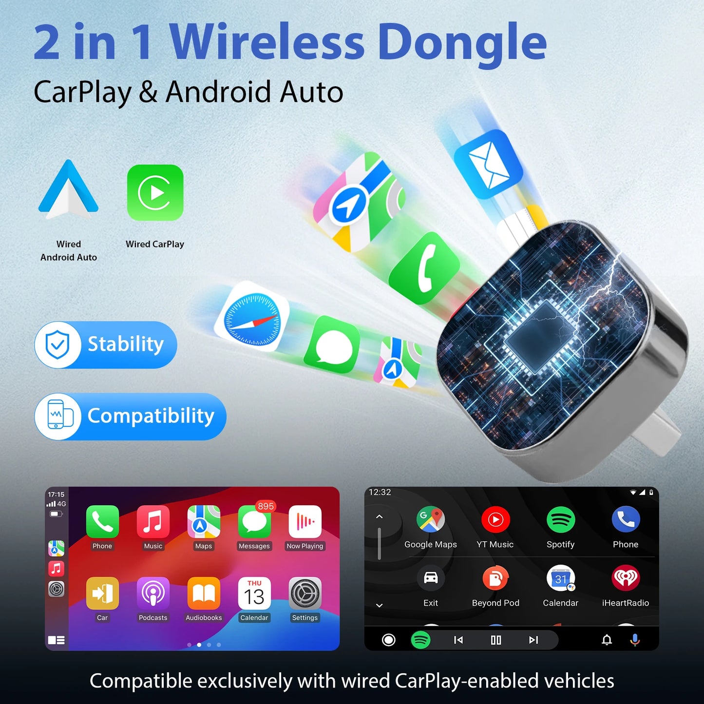New 2 in 1 Wireless CarPlay Adapter & Android Auto Wireless Adapter - Rehmiar