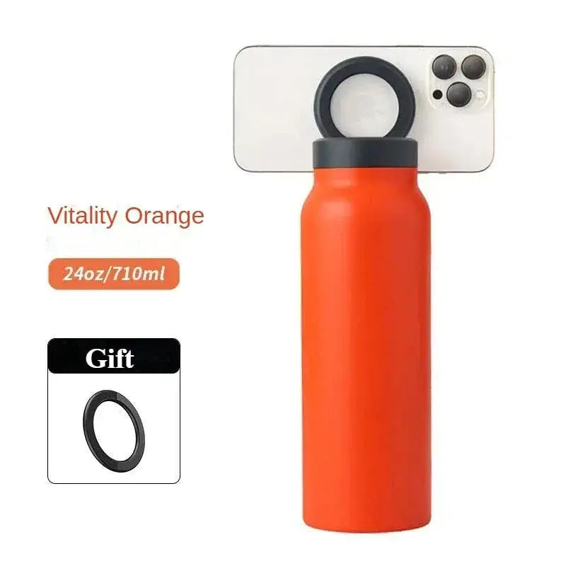 24oz Insulated Stainless Steel Water Bottle – Magnetic Lid with Phone Holder - BPA-Free - Rehmiar