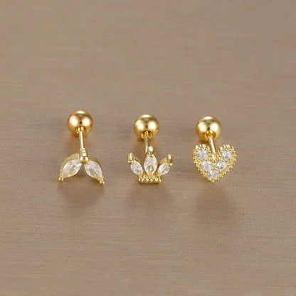 3PCS Stainless Steel Gold Colour Crown Stud Earring Set for Women 14K Gold Plated Crystal Zircon Unique Horse Eye Earring Jewellery