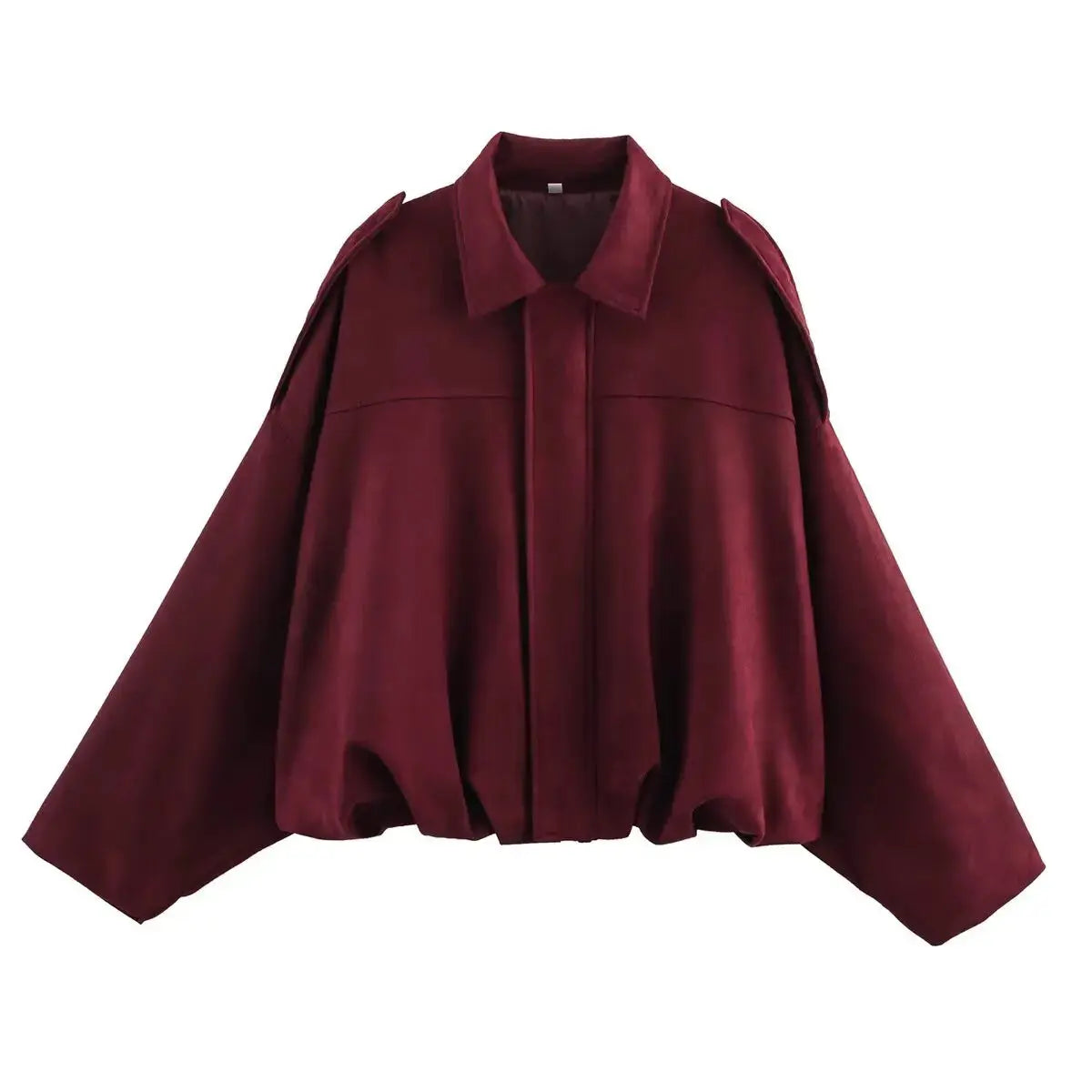 Women's Suede Bomber Jacket – Long Sleeve Zipper Oversize Solid Coat, Chic Streetwear - Rehmiar